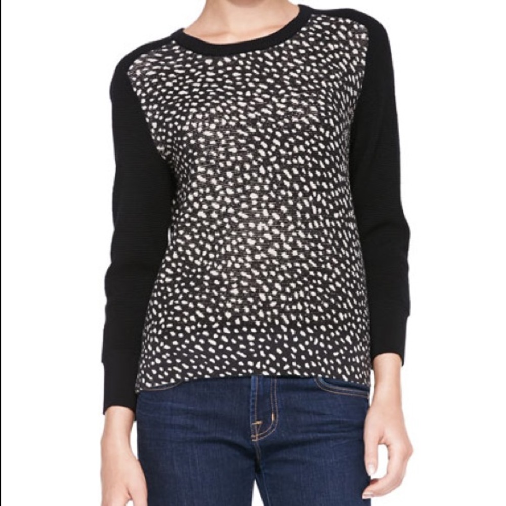 Tory Burch Shia Merino Wool Black Dot Sweater L